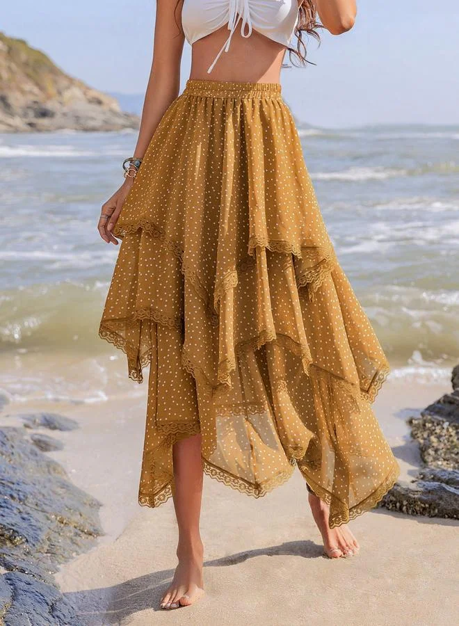 Take Two Women Lace Trim Asymmetric Hem Skirt